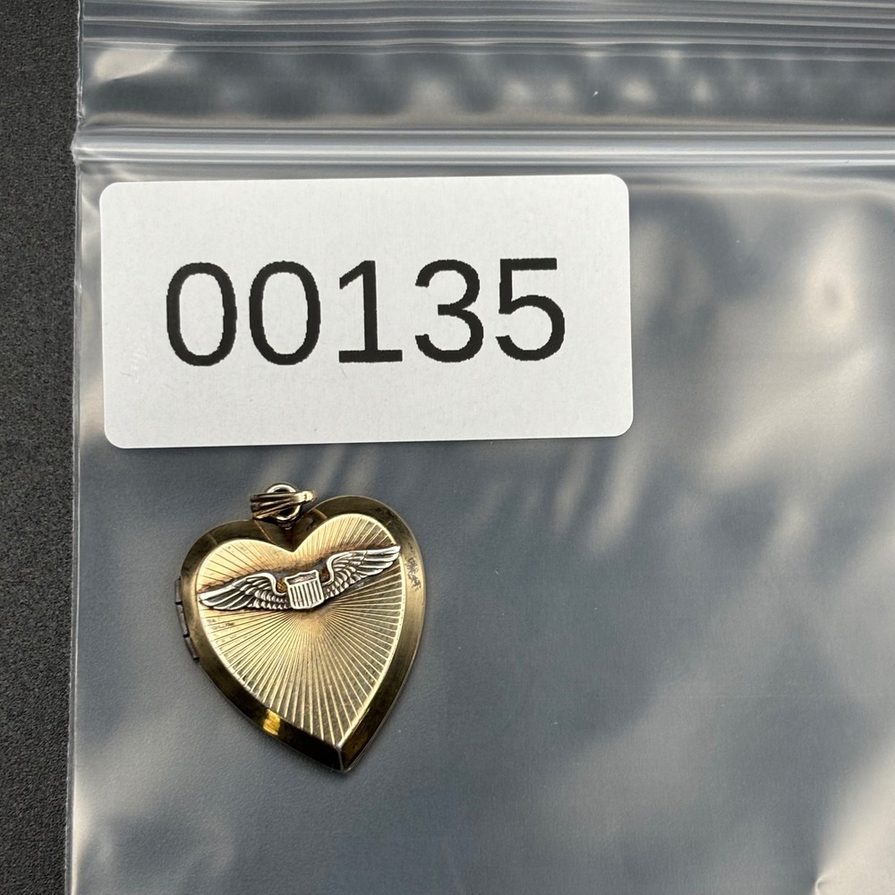 Vintage A&Z Heart Locket Gold WWII Sweetheart Winged Shield Pendant - Picture 10 of 10